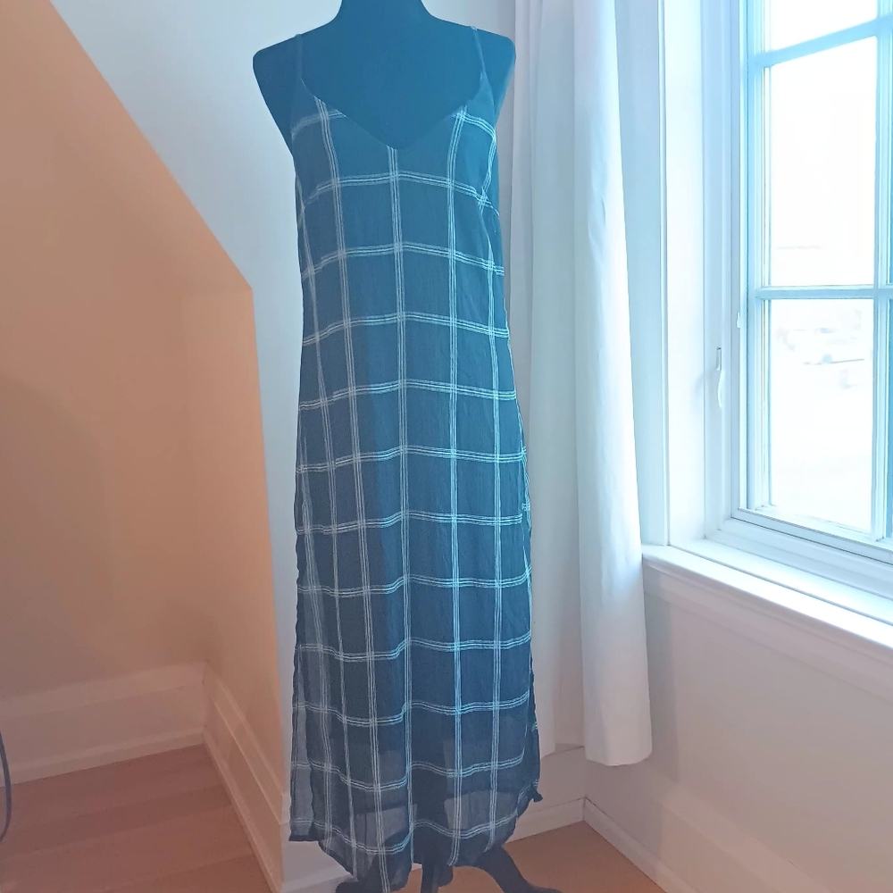 Blue Plaid Maxi Slip Dress